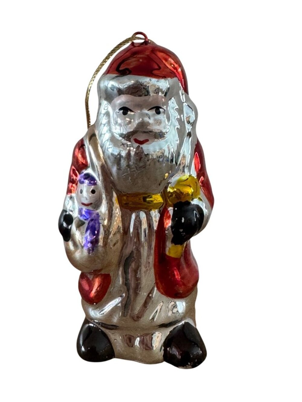 Vintage Hand-Painted Glass Santa Claus Christmas Ornament 3.5" Tall